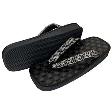 Imagem de Edoten Sandália tradicional japonesa Setta Made in Japan Rush Black Checker Zori Black Sponge Sole Crepe com padrão japonês tanga masculina feminina, Estampa de crisântemo em forma de diamante,