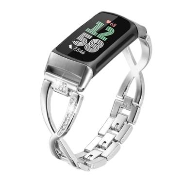 Imagem de Mtozon Pulseiras de substituição elegantes compatíveis com Fitbit Charge 6 femininas de aço inoxidável, prata