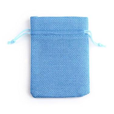 Imagem de 10 bolsas de poliéster imitação de estopa sacos com cordão, bolsa de cosméticos azul multiuso bolsa de higiene de viagem, sacos de armazenamento para festa de casamento faça você mesmo, 9 x 7 cm
