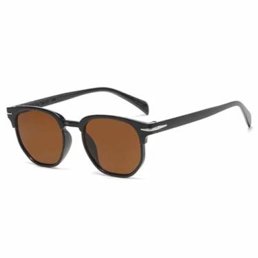 Imagem de HCPIHF Óculos de sol retrô irregular com rebite feminino, armação pequena, masculino, para dirigir ao ar livre, UV400 (preto, marrom)