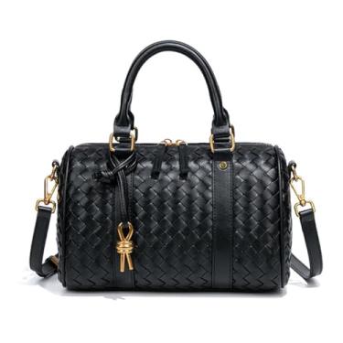 Imagem de Bolsas femininas de couro Boston Barrel Bag com alça superior e bolsas de ombro transversais, Preto