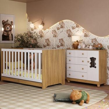 Imagem de Berço Americano 3 Em 1 Com Cômoda 1 Porta 4 Gavetas Fofura Multimóveis MP4724 Madeirado-branco