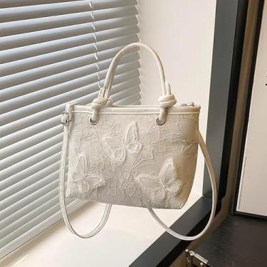 Imagem de Bolsa de mão bordada e bolsa transversal – Bolsa de ombro pequena moderna para mulheres com fecho de pressão, Branco, Medium, Mochila casual