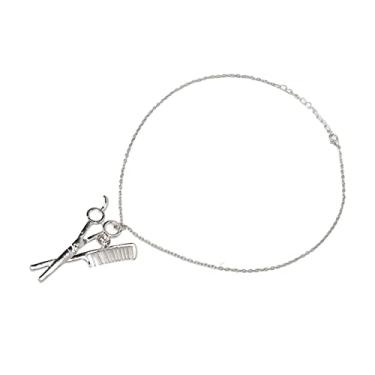 Imagem de Yinhing Colar Com Pingente de Cabeleireiro, Pingente de Pente de Tesoura de Liga para Presente de Barbeiro de Cabeleireiro, Com Acabamento Polido Fino, Adequado para Formatura de Escola (Prata)