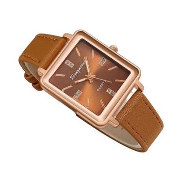 Imagem de Relógio De Quartzo Feminino Minimalista Elegante Em Couro PU, Presente