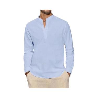 Imagem de Camisa Polo Masculina Leve E Respirável De Manga Longa Com Gola Henley