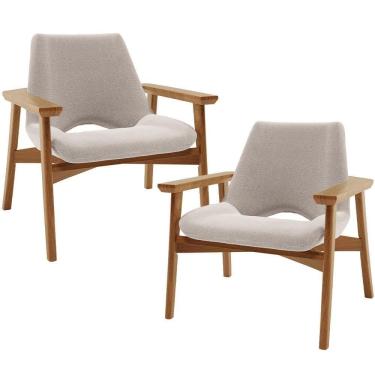 Imagem de Kit 02 Poltronas Decorativa Para Sala De Estar Living Base Madeira Becker L02 Bouclê Creme - Lyam Decor
