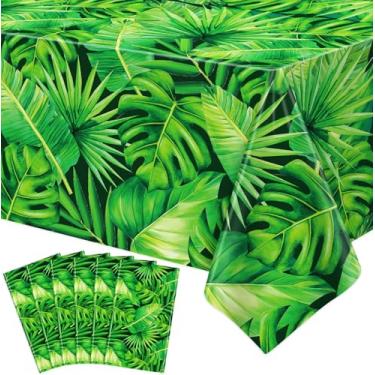 Imagem de 6 toalhas de mesa havaianas luau folhas de palmeira tropicais toalha de mesa tema safári selva aloha capas de mesa folhas de palmeira praia decorações de festa tropical safári suprimentos de festa na