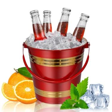 Imagem de Os baldes de gelo em aço inoxidável estão disponíveis em capacidades de 1 litro, 3 litros e 6 litros, perfeitos para gelar cerveja, uísque, champanhe e bebidas para festas(Verde,1L)