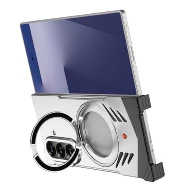 Imagem de LYJSMGZ Capa de metal para Samsung Z Fold7, dissipação de calor vazada, à prova de choque, suporte magnético giratório de 360°, suporta carregamento sem fio, prata, Z Fold 7