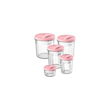 Imagem de Conjunto de Potes Plásticos com Tampa de Rosca, 5 Peças, Branco, Atóxico, Capacidades 500ml a 6L, para Armazenamento de Alimentos, Compatível com Micro-ondas e Freezer