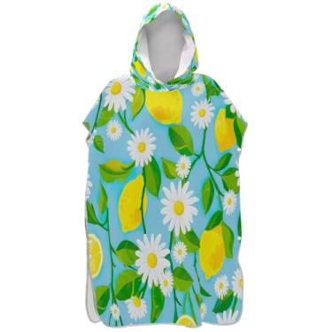 Imagem de Joisal Margaridas florais limões azul surf poncho adulto trocador plus size masculino poncho com capuz praia moletom toalha natação