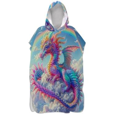 Imagem de Joisal Dragon Clouds Arco-íris Trocando Roupão para Adultos Poncho de Surfe Praia Moletom Toalha Floral Plus Size Ponchos de Praia para Homens