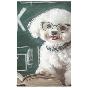 Imagem de Joisal Smart Bichon Frise copos livros toalhas de mão chá bonito conjunto de toalha de prato de cozinha decorativo para secar pratos macios absorventes 45 x 71 cm, pacote com 6