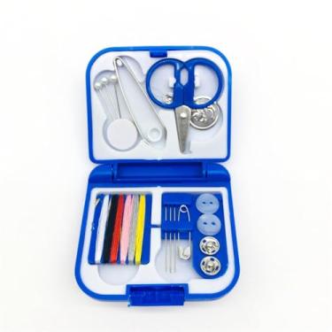 Imagem de Kit de costura portátil caixa compacta organizador de agulha e linha kit de costura azul prático para viagem