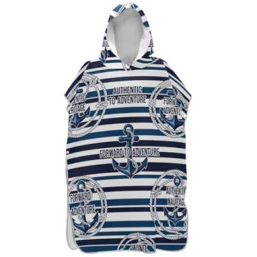 Imagem de Joisal Blue Nautical Anchors Surf Poncho Trocador Roupão para Adul Plus Size Adulto Ponchos para Mulheres Praia Moletom Toalha Natação