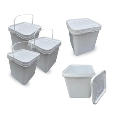 Imagem de Balde Quadrado Branco 16 L Reciclado com Tampa Lacre e Alça Plástica | Ideal Para Armazenar e Envasar Materiais | KIT 05 PEÇAS