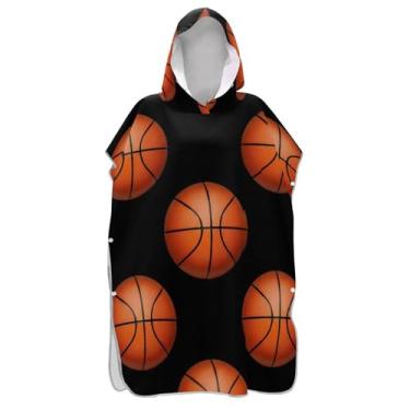 Imagem de TSENQUE Poncho de surfe absorvente para adultos trocador de roupão de banho toalhas com capuz bolas de basquete preto ponchos femininos com capuz