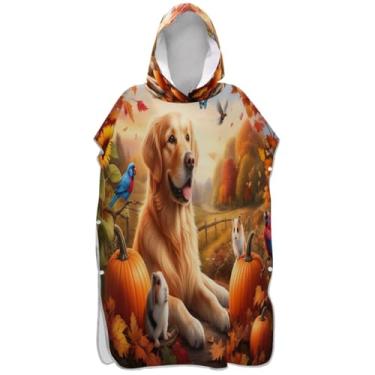 Imagem de Joisal Roupão de mudança de poncho de surfe para adultos toalhas de banho com capuz reutilizáveis ponchos femininos com capuz outono Golden Retriever