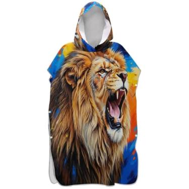 Imagem de Joisal Roaring Lion Surf Poncho Trocador para Adultos Plus Size Ponchos Femininos com Capuz Toalha de Banho com Capuz Praia