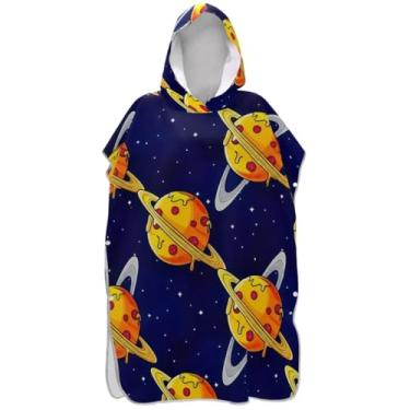 Imagem de Joisal Roupão com estampa de planetas de pizza azul para adultos poncho de surfe toalha de banho com capuz vestível homens mulheres poncho com capuz