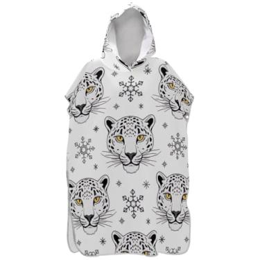 Imagem de Joisal Poncho de surf branco leopardo neve adulto trocador absorvente masculino poncho com capuz praia banho toalhas com capuz