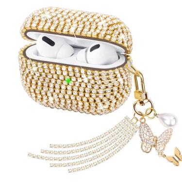 Imagem de Ucharmbead Compatível com AirPods Pro 3 capa protetora com glitter para AirPod Pro 3ª geração com chaveiro brilhante de luxo alça de cordão para mulheres e meninas (pingente de borboleta dourada)