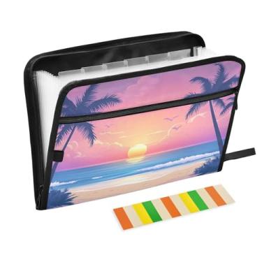 Imagem de Pastas de acordeão de palmeira Sunset Beach, tamanho carta A4, fólio de documentos com bolsa frontal para lápis