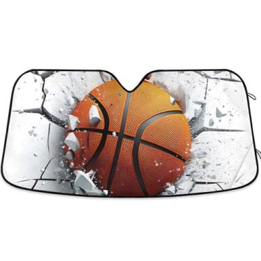 Imagem de Para-sol de carro bola de basquete 3D personalizado para para-brisa dobrável universal carros persianas para janelas frontais floral automotivo S, 134,6 cm x 59,7 cm