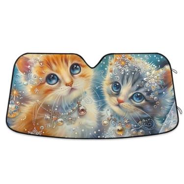 Imagem de Guarda-sol para dois gatinhos para para-brisas de carro, proteção UV, caminhão, para-sol para para-brisas grande