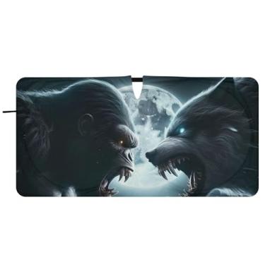 Imagem de Sombra de sol personalizada lobo macaco gigante monstro para para-brisa de carro dobrável para-brisa frontal impressão animal automotivo, 81 cm x 157 cm