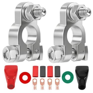 Imagem de DLronwey Conectores de terminal de bateria, especificações militares positivas, negativas, resistentes, terminais de bateria com 4 peças de terminais de cobre de calibre 2 de 3/20.3 cm, 4