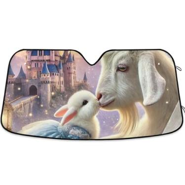 Imagem de Toldo de sol de animal Beijo Coelho de cabra para para-brisa de carro personalizado dobrável caminhão carro persianas para janelas dianteiras automotivo L, 144,8 cm x 80 cm