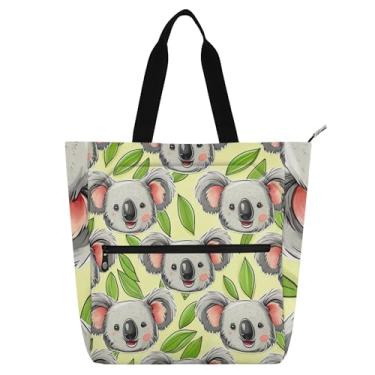 Imagem de GAIGEO Linda sacola feminina amarela clara com estampa de coala para trabalho, lona, zíper, bolsa de praia, bolsa de viagem com compartimentos