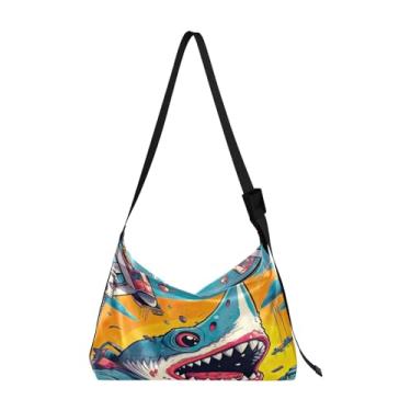 Imagem de Bolsa tiracolo masculina Autumn Fruits Pumpkins de couro, bolsa transversal grande, bolsa de couro com alça de ombro, Sharks and Beer-1, One Size