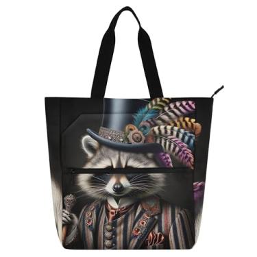 Imagem de GAIGEO Bolsas de trabalho engraçadas com estampa de animais guaxinim para mulheres, bolsa de lona universitária, bolsa carteiro, carteiro, amantes de livros