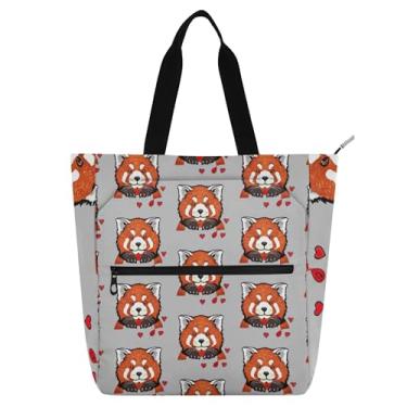 Imagem de Bolsas de trabalho femininas com corações de panda vermelho cinza, bolsa escolar, bolsa para professores, presente para amantes de livros