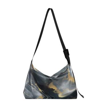 Imagem de Bolsa de ombro aquarela flores silvestres com borboletas, bolsa transversal com alça grossa, bolsa de ombro feminina, Redemoinhos abstratos de ouro e prata - 4, One Size