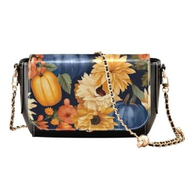 Imagem de Bolsa tiracolo de couro floral aquarela borboletas e flores, bolsa de ombro com fecho magnético, Abóbora azul - 2, One Size