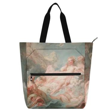 Imagem de Jean Baptiste Van Loo Bolsa de trabalho para pintura rococó feminina sacola de lona para livros de praia bolsa com zíper utilitário bolsas de escritório amantes de livros presentes
