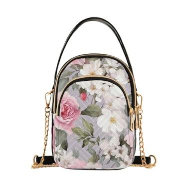 Imagem de Bolsa tiracolo feminina Strawberry Red Heart Love Dots, bolsas pequenas para mulheres, bolsas transversais, elegantes, Flores pintadas florais em cinza-3, One Size