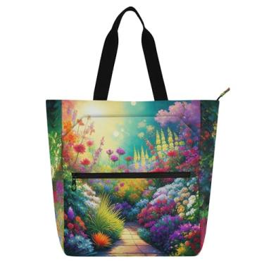 Imagem de Bolsas femininas vibrantes de jardim coloridas para trabalho, lona, faculdade, escola, bolsas, professores, livros, presentes