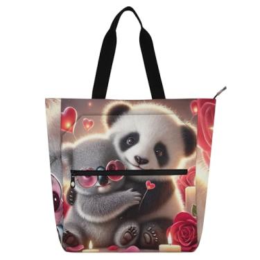 Imagem de Linda bolsa de panda coala para crianças, mulheres, escola, trabalho, com zíper, bolsa de lona reutilizável, estampa animal, escola, professor, presente