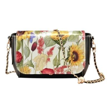 Imagem de GAIGEO Bolsas de couro transversais coloridas estilo abstrato mosaico, bolsas transversais para mulheres, bolsa de ombro a tiracolo, Girassóis e milho em um branco-1, One Size