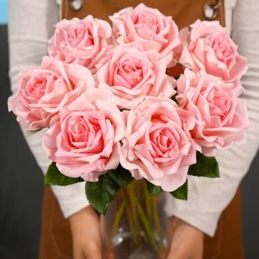 Imagem de JaHe Artisan 6 peças de rosas de látex de toque real de seda, haste única artificial, flores grandes para casa, festa, escritório, casamento, decoração interna, arranjos florais, centros de mesa