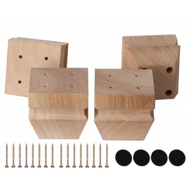 Imagem de Texphw Pernas de sofá de carvalho inacabadas de 7,6 cm - Conjunto de 4 pernas de substituição de móveis de madeira maciça resistente de meados do século para sofá, mesa, banco, cama, cômoda, cadeira