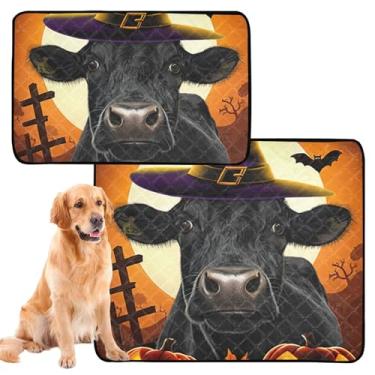 Imagem de Almofada preta de vaca amarela para Halloween Wee Wee Pads para animais de estimação, lavável, impermeável, cercadinho para cães, absorventes e almofadas de treinamento para penico, pequeno x pacote