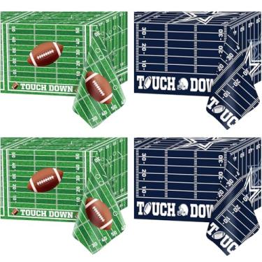 Imagem de LWYGEGJO 4 peças de toalhas de mesa com tema de futebol americano, decoração de festa, plástico descartável, capa de mesa de futebol