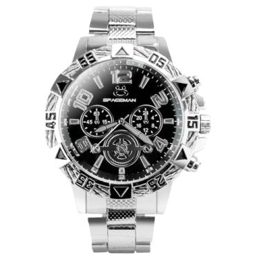 Imagem de Relógio Masculino Analógico Aço Inox Prata Mostrador Preto Kit com Pulseira Religiosa Elegante