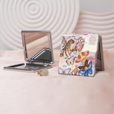 Imagem de Espelho de maquiagem portátil Y2K Millennium, mini espelho de maquiagem portátil dobrável, espelho de contorno quadrado compacto de dupla face, adequado para todos em várias ocasiões